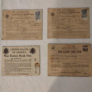 LOT OF 4 Vintage 1942 WW ll War Ration Books.